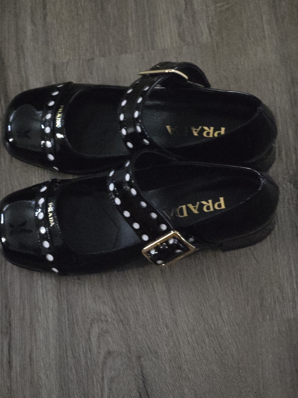 Prada Black Patent Mary Jane Shoes with White Stud Accents - Picture 2 of 6